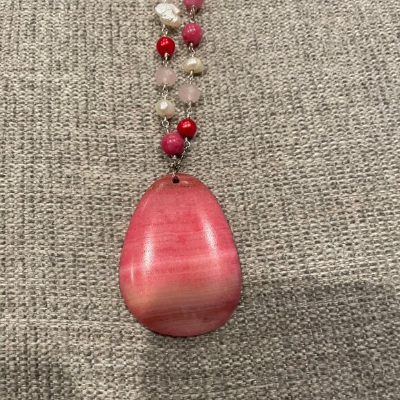 Mixed pearl and stone necklace and matching earrings - Picture 2 of 3